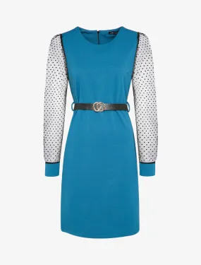 Robe droite à manches ajourées - Bleu pétrole